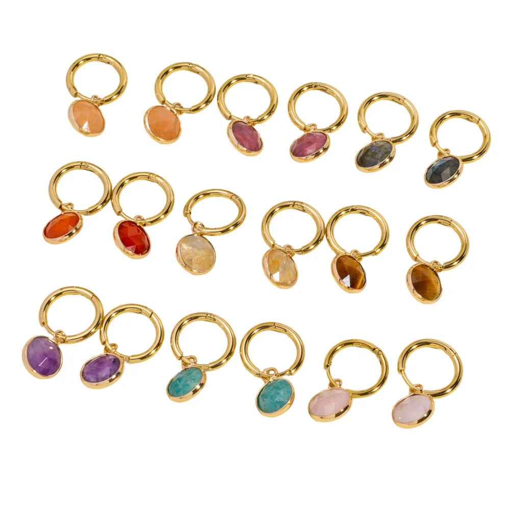 Women's Simple Geometric Natural Stone And Copper Earrings Set With Gemstones - Image 5