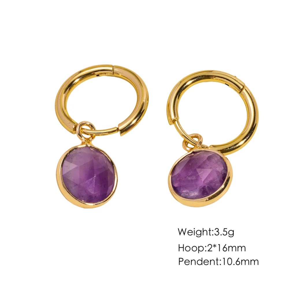 Women's Simple Geometric Natural Stone And Copper Earrings Set With Gemstones - Image 7