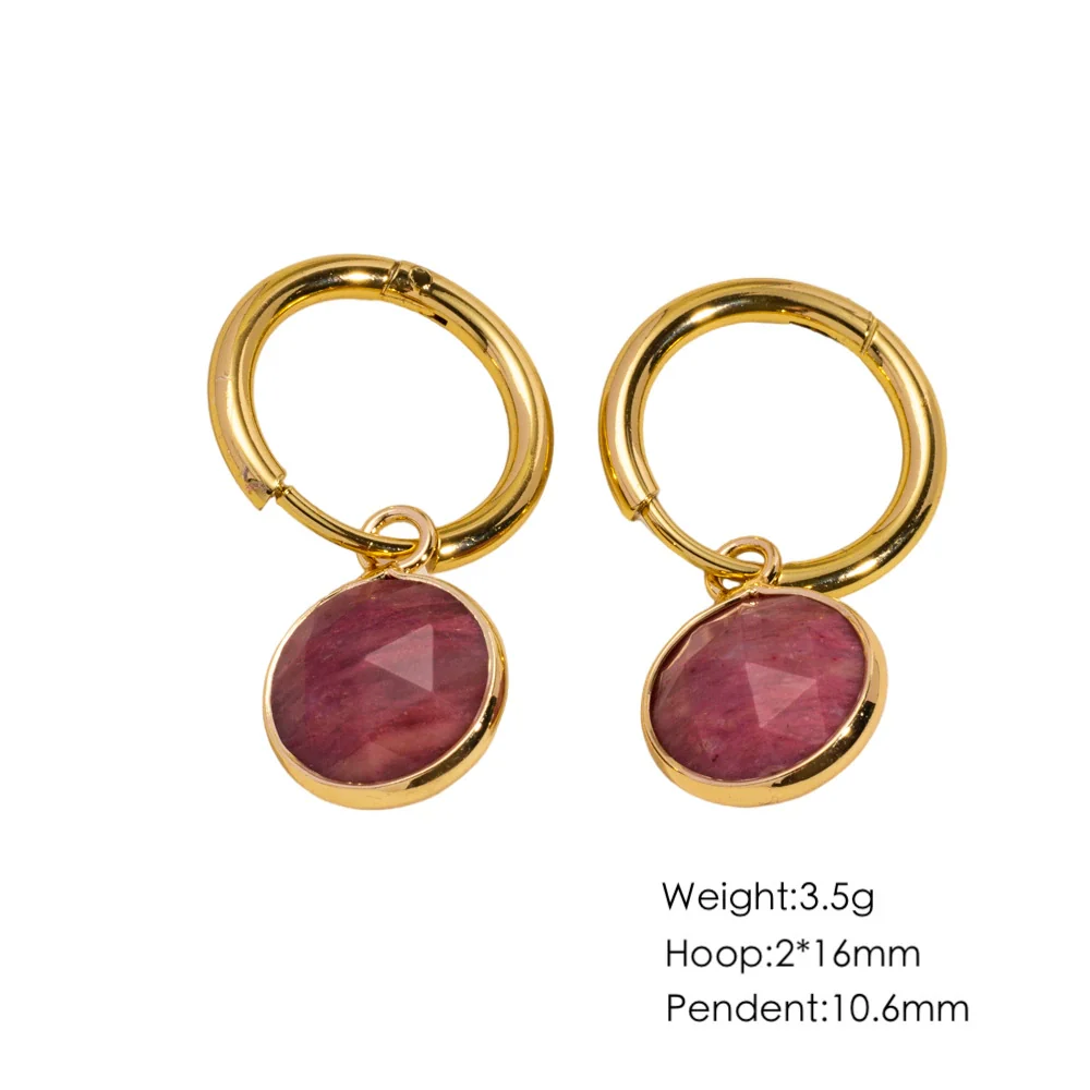 Women's Simple Geometric Natural Stone And Copper Earrings Set With Gemstones - Image 8