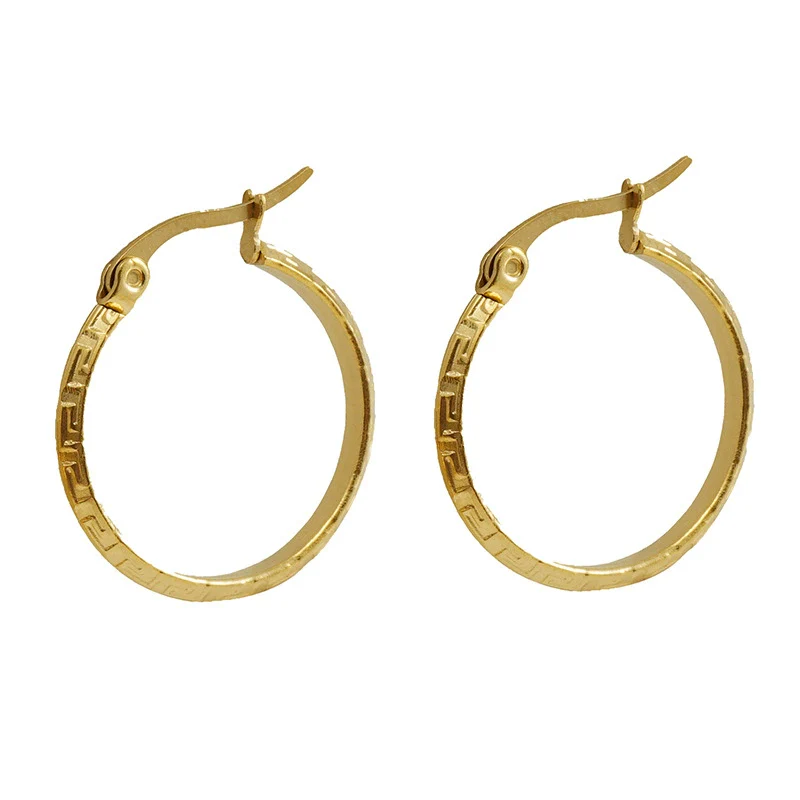 Women's Simple Geometric 316L Stainless Steel Earrings With Electroplating And Great Wall Pattern Buckle - Image 5