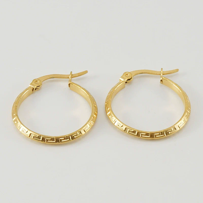 Women's Simple Geometric 316L Stainless Steel Earrings With Electroplating And Great Wall Pattern Buckle - Image 6