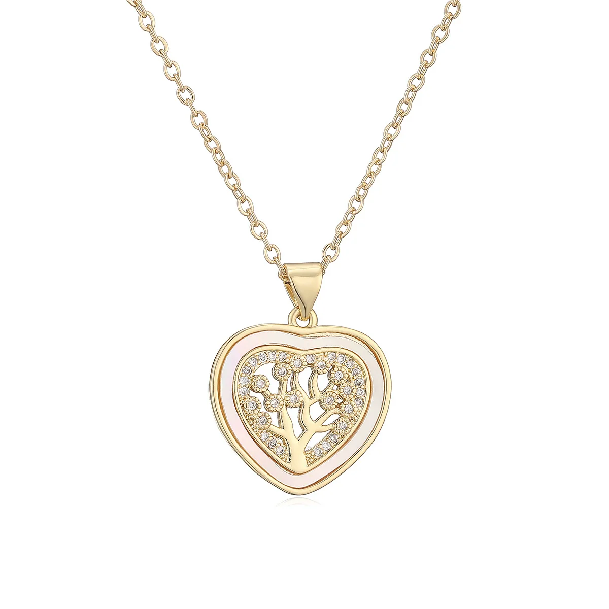Women's Simple Geometric Tree Of Life Pendant Necklace With Copper Plated Real Gold And Zircon Shell - Image 5