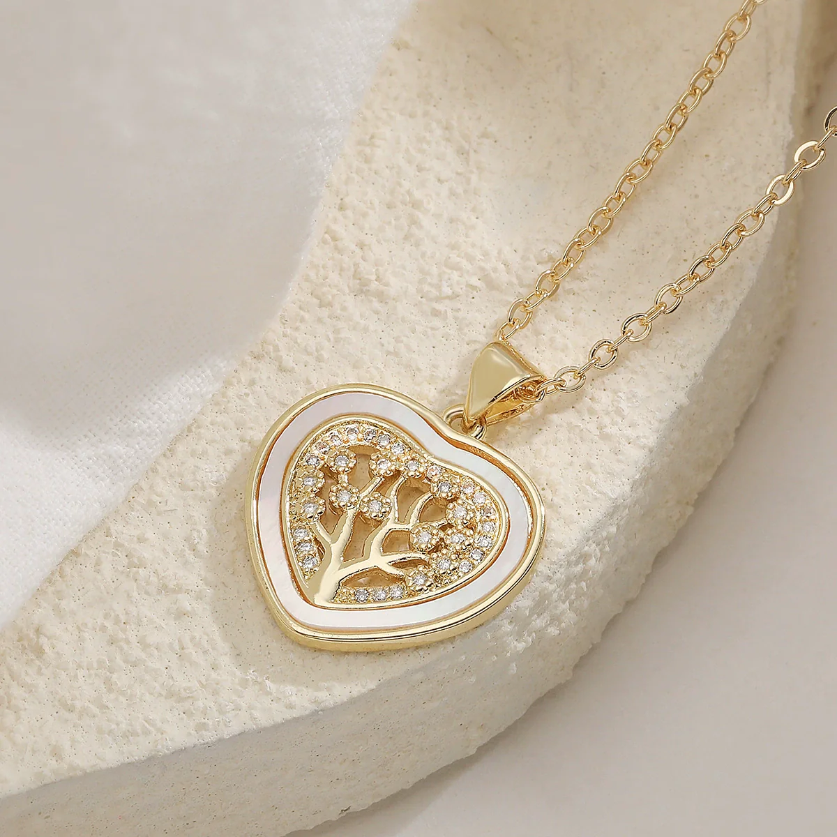 Women's Simple Geometric Tree Of Life Pendant Necklace With Copper Plated Real Gold And Zircon Shell - Image 8