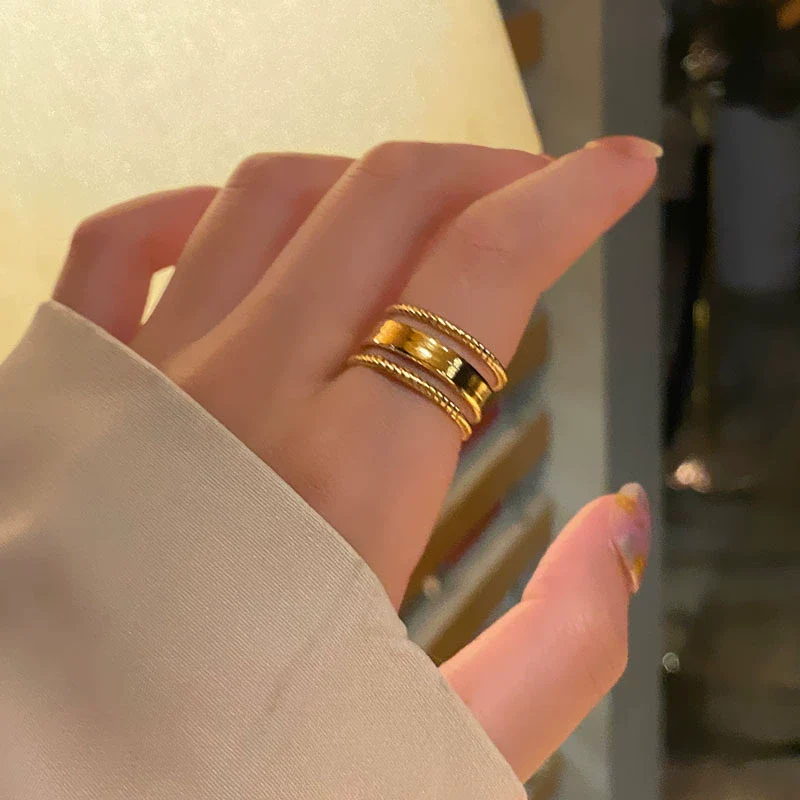Women's Simple Opening Adjustable Titanium Steel Ring With Geometric Design And Electroplating Treatment