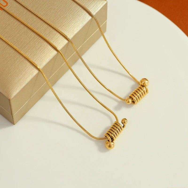 Women's Simple Spiral Spring Gold Bead Snake Bone Chain Necklace Titanium Steel 18K Gold Plated - Image 4