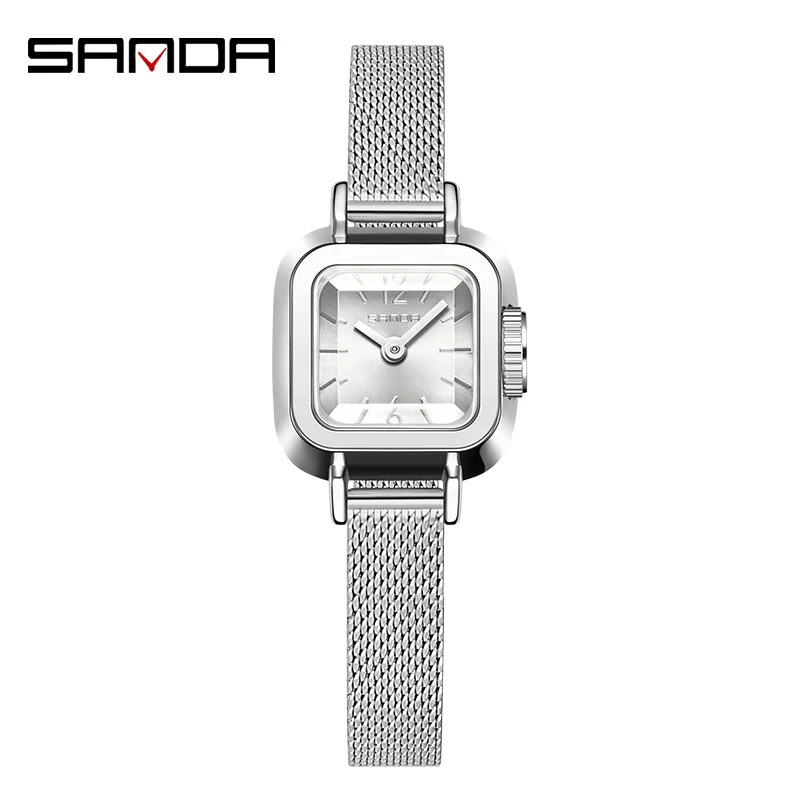 Women's Square Alloy Alloy Case Quartz Watch With Mesh Belt And Roman Pattern Waterproof Fashion Simple Compact Leisure Style - Image 4