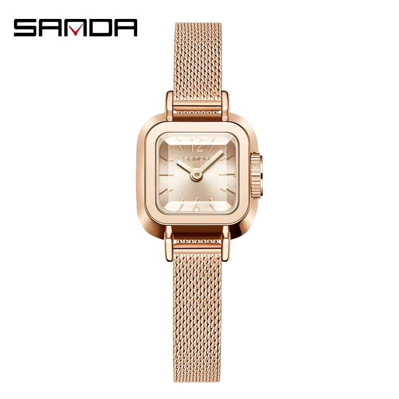 Women's Square Alloy Alloy Case Quartz Watch With Mesh Belt And Roman Pattern Waterproof Fashion Simple Compact Leisure Style - Image 5