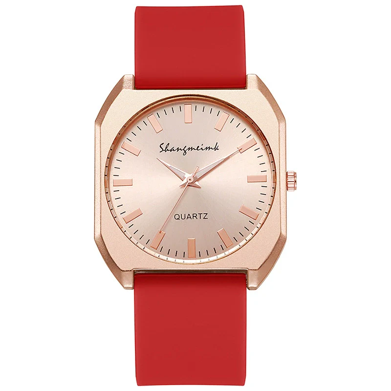 Women's Square Alloy Case And Silicone Band Quartz Watch With Spiral Crown And Horseshoe Buckle - Image 10