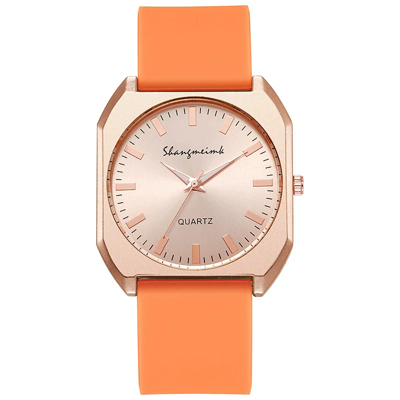 Women's Square Alloy Case And Silicone Band Quartz Watch With Spiral Crown And Horseshoe Buckle - Image 11