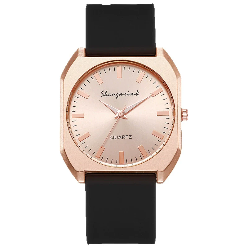 Women's Square Alloy Case And Silicone Band Quartz Watch With Spiral Crown And Horseshoe Buckle - Image 5