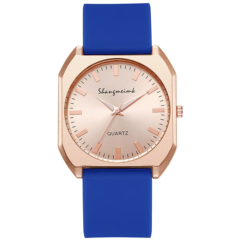Women's Square Alloy Case And Silicone Band Quartz Watch With Spiral Crown And Horseshoe Buckle - Image 7