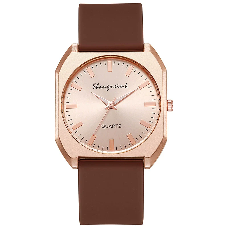 Women's Square Alloy Case And Silicone Band Quartz Watch With Spiral Crown And Horseshoe Buckle - Image 8