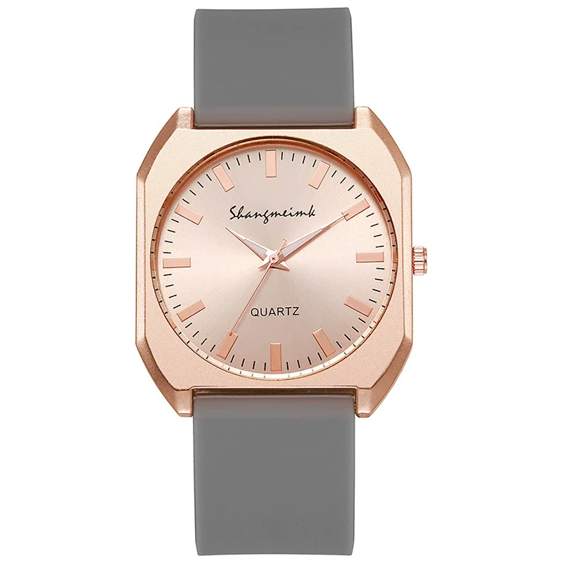 Women's Square Alloy Case And Silicone Band Quartz Watch With Spiral Crown And Horseshoe Buckle - Image 9