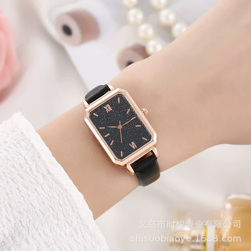 Women's Square Alloy Case Imitation Leather Strap Quartz Watch