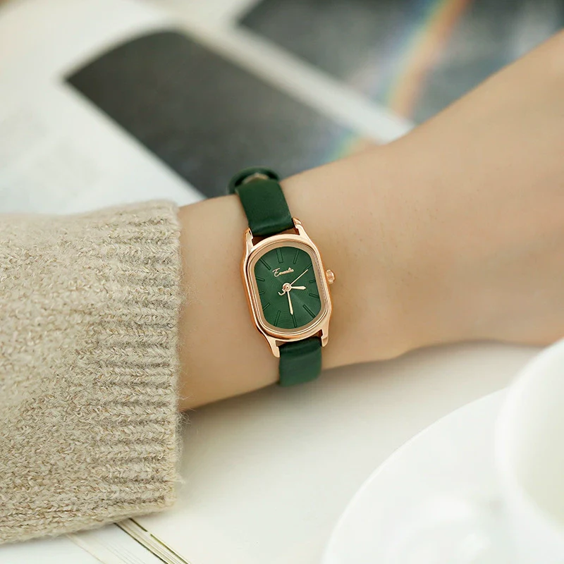 Women's Square Alloy Pu Rose Gold Watch Retro Simple Light Luxury Niche New Style Printed Logo Waterproof Mineral Strengthened Mirror Pin Buckle Spiral Crown - Image 10