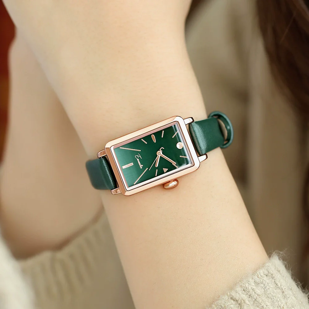 Women's Square Alloy Pu Rose Gold Watch Retro Simple Light Luxury Niche New Style Printed Logo Waterproof Mineral Strengthened Mirror Pin Buckle Spiral Crown - Image 2