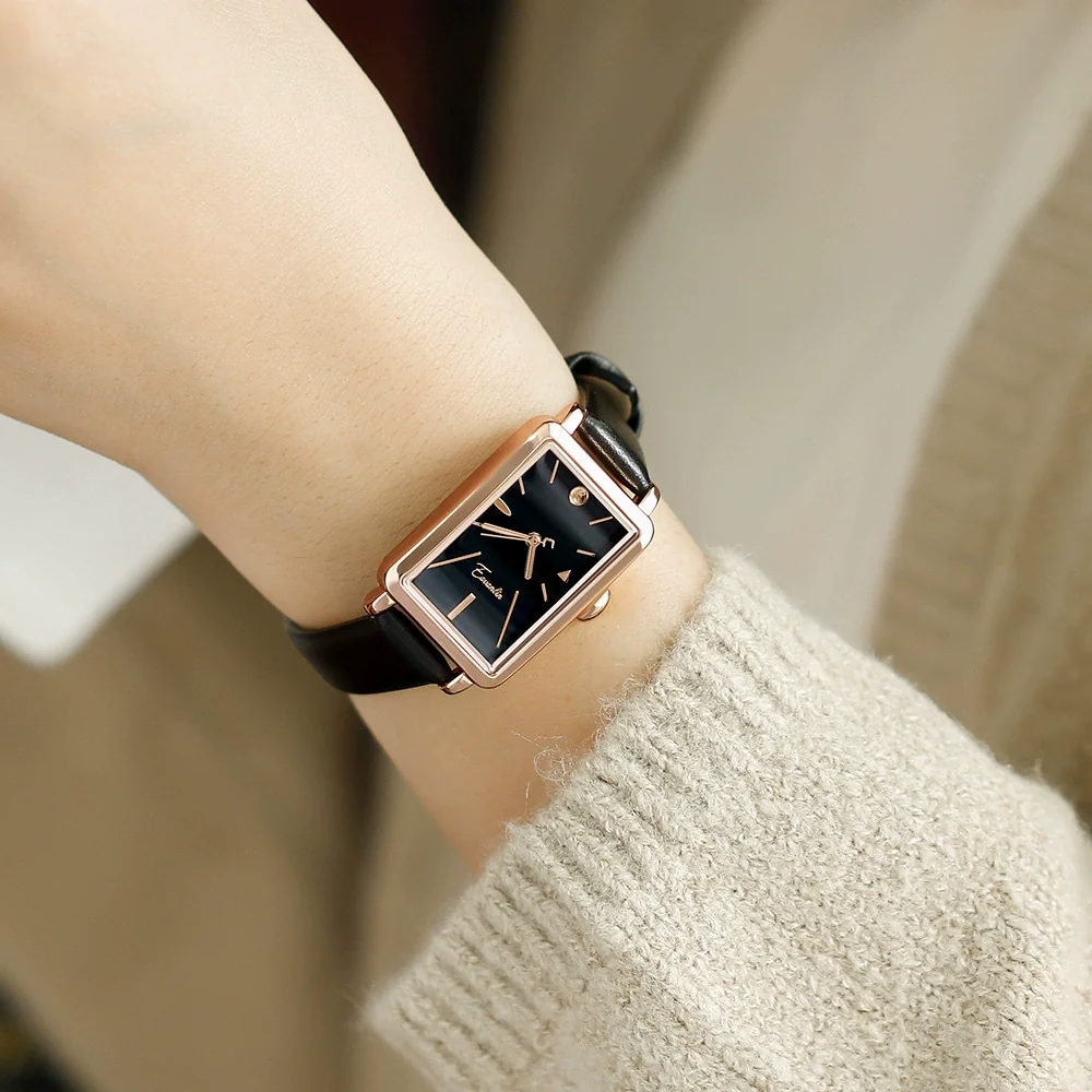 Women's Square Alloy Pu Rose Gold Watch Retro Simple Light Luxury Niche New Style Printed Logo Waterproof Mineral Strengthened Mirror Pin Buckle Spiral Crown - Image 4