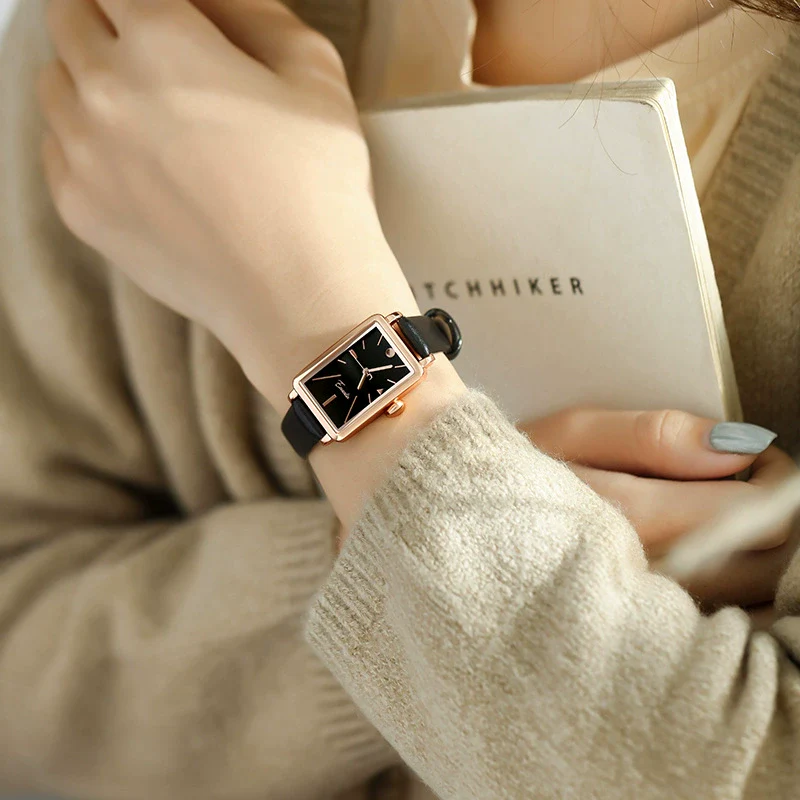 Women's Square Alloy Pu Rose Gold Watch Retro Simple Light Luxury Niche New Style Printed Logo Waterproof Mineral Strengthened Mirror Pin Buckle Spiral Crown - Image 7