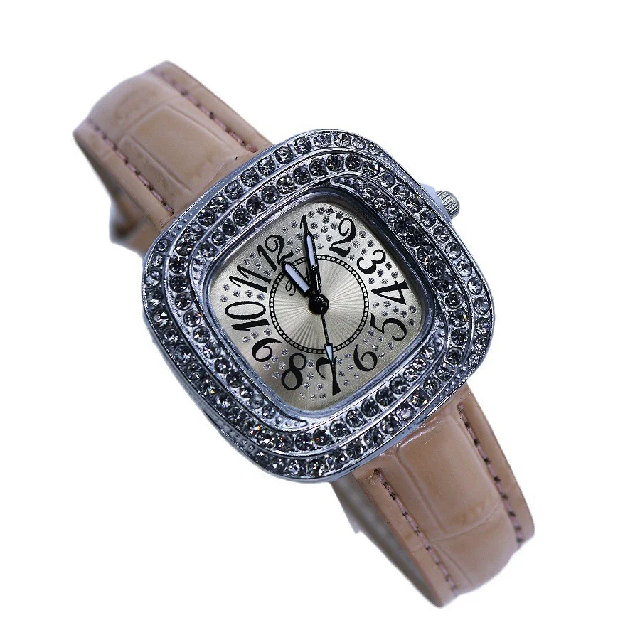Women's Square Alloy Quartz Watch With Rhinestones And Pu Strap - Image 5