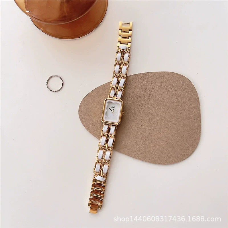 Women's Square Bracelet Watch Alloy Ordinary Glass Mirror Midancient Simple Elegant Light Luxury Niche Retro Woven Strap Leisure Style - Image 3