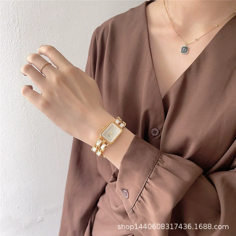 Women's Square Bracelet Watch Alloy Ordinary Glass Mirror Midancient Simple Elegant Light Luxury Niche Retro Woven Strap Leisure Style - Image 4