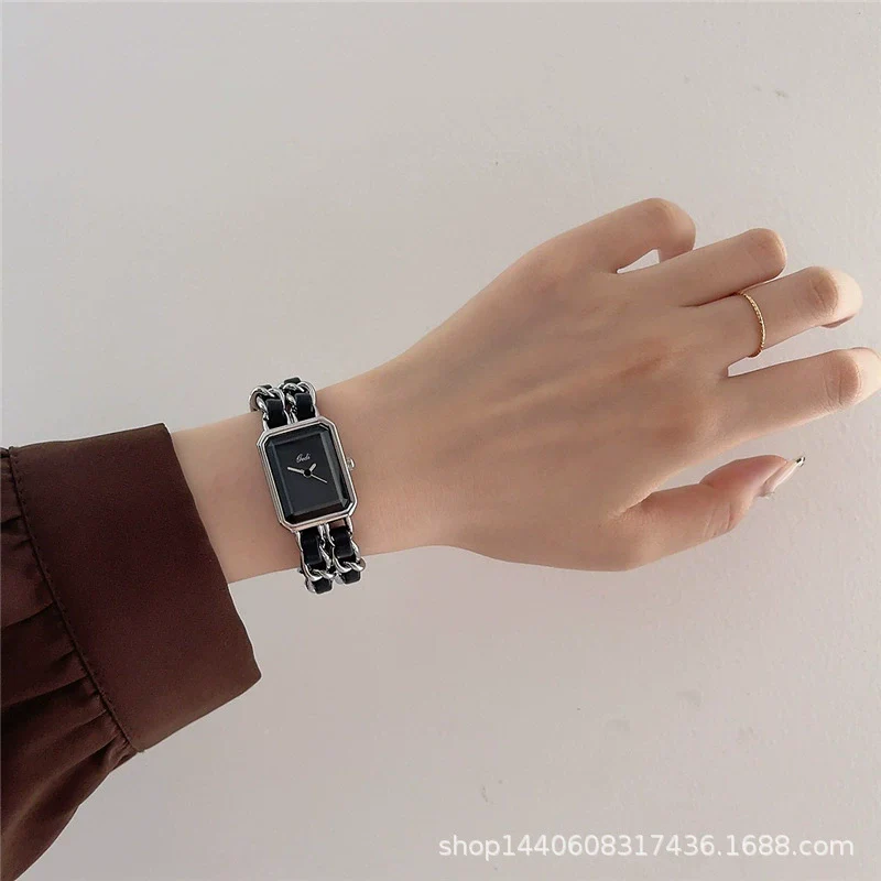 Women's Square Bracelet Watch Alloy Ordinary Glass Mirror Midancient Simple Elegant Light Luxury Niche Retro Woven Strap Leisure Style - Image 5