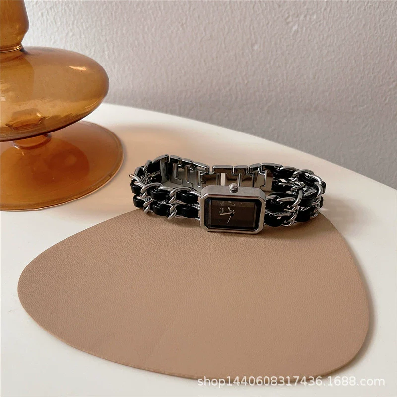 Women's Square Bracelet Watch Alloy Ordinary Glass Mirror Midancient Simple Elegant Light Luxury Niche Retro Woven Strap Leisure Style - Image 6