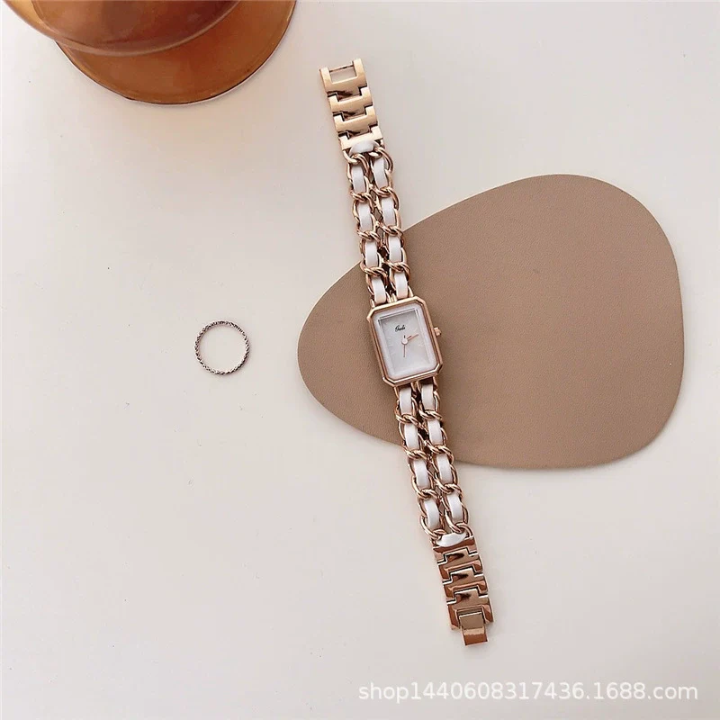 Women's Square Bracelet Watch Alloy Ordinary Glass Mirror Midancient Simple Elegant Light Luxury Niche Retro Woven Strap Leisure Style - Image 7