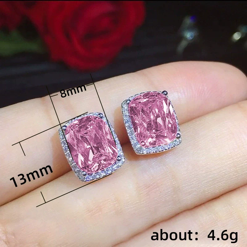 Women's Square Earrings Jewelry Copper Inlaid With Pink Zircon Geometric Style - Image 5