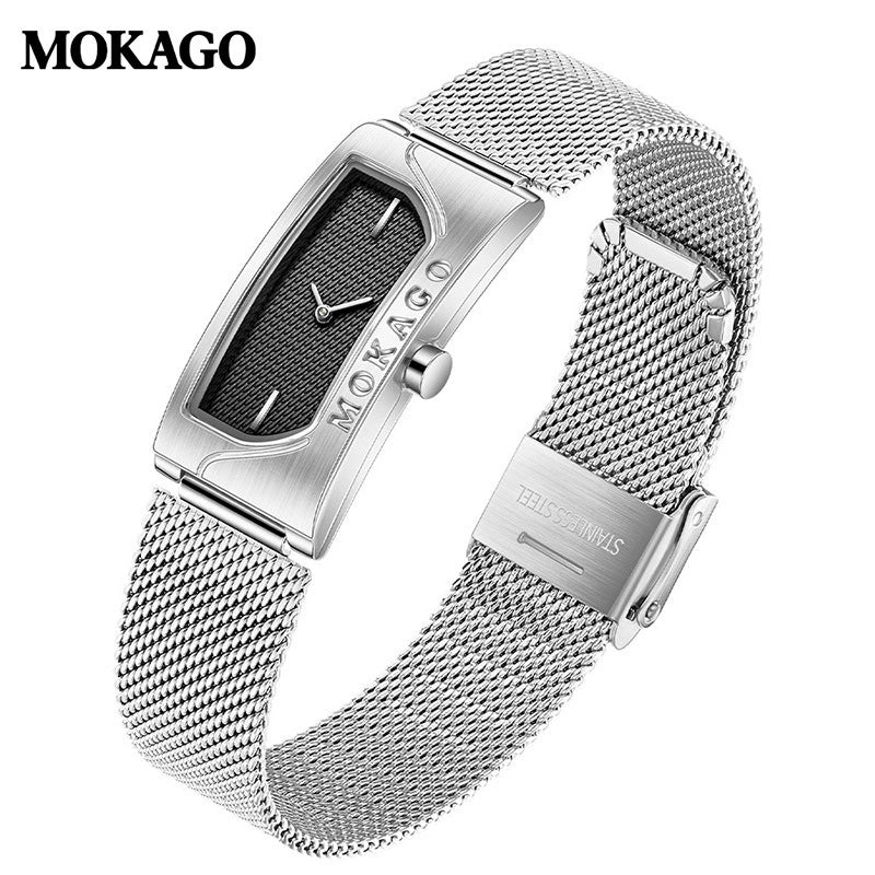 Women's Square Retro Simple Quartz Watch Zinc Alloy Case Mineral Tempered Glass Mirror Mesh Belt Genuine Cowhide Belt Stainless Steel Buckle Waterproof - Image 3