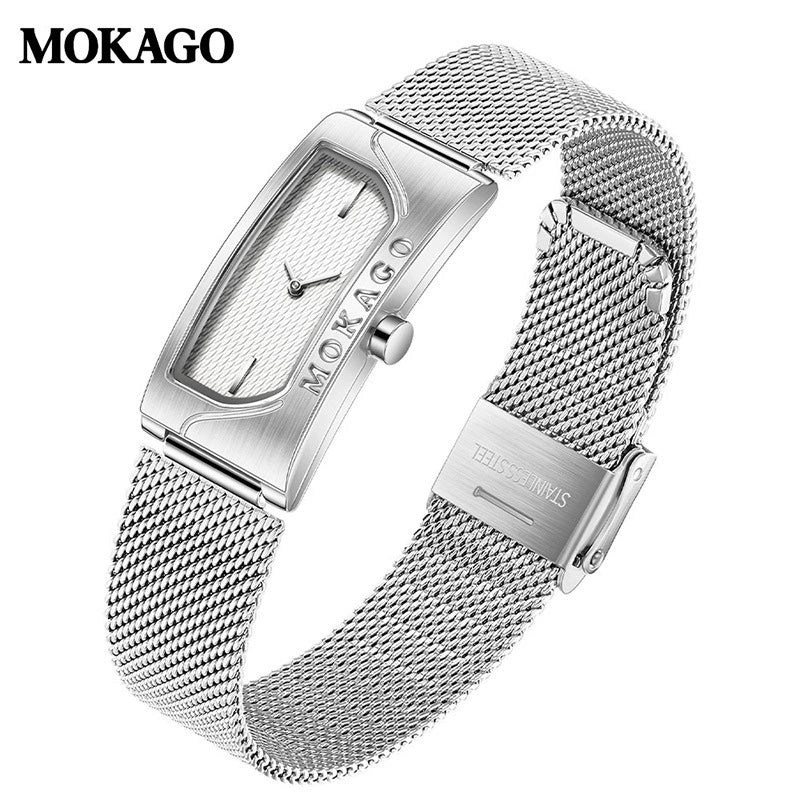 Women's Square Retro Simple Quartz Watch Zinc Alloy Case Mineral Tempered Glass Mirror Mesh Belt Genuine Cowhide Belt Stainless Steel Buckle Waterproof - Image 4