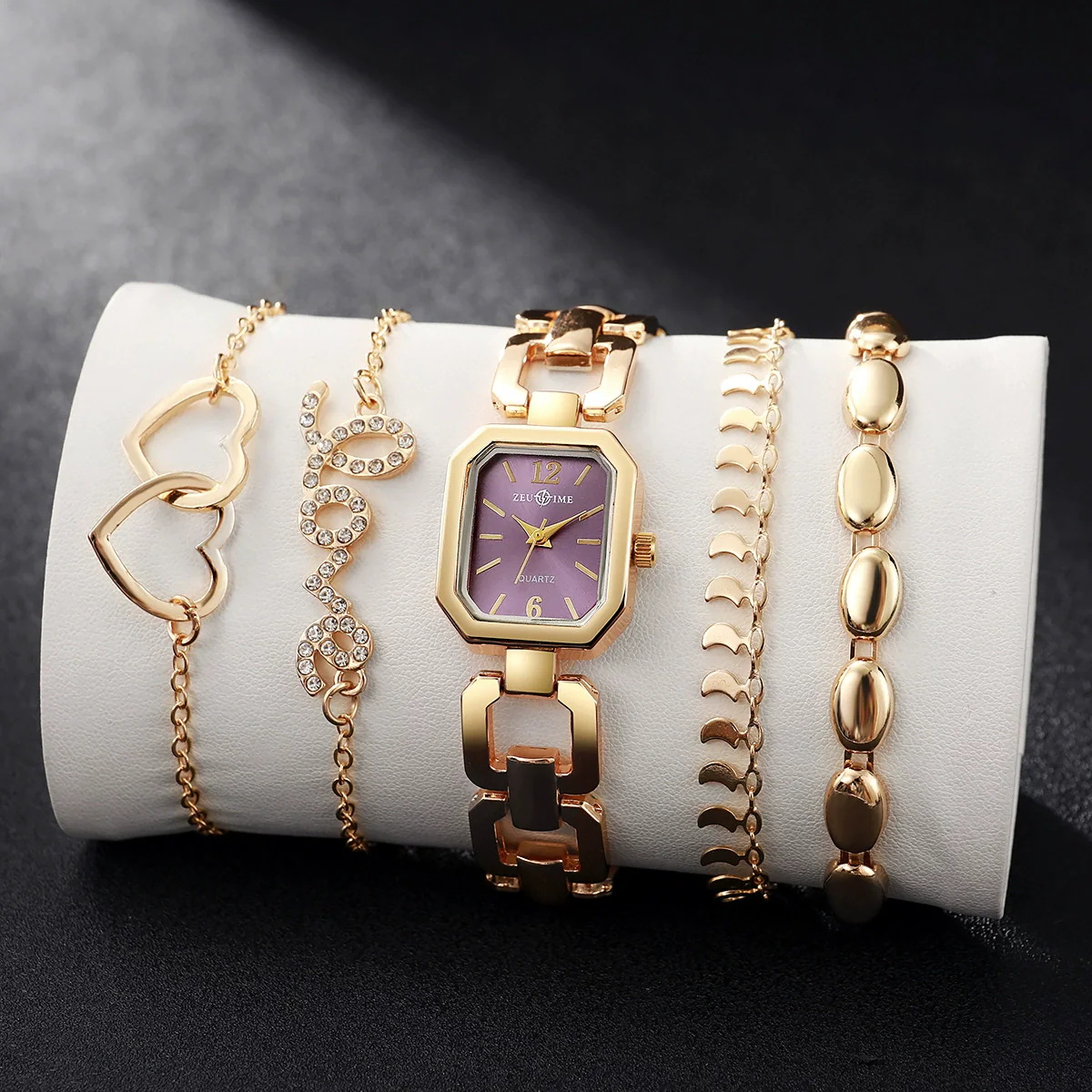 Women's Square Zinc Alloy Case Alloy Strap Quartz Watch With Heart Bracelet Leisure Style - Image 8