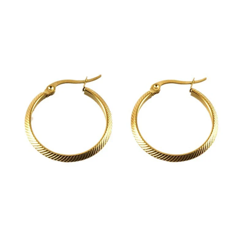 Women's 316L Stainless Steel 18K Geometric Round Striped Earrings With Electroplating - Image 5