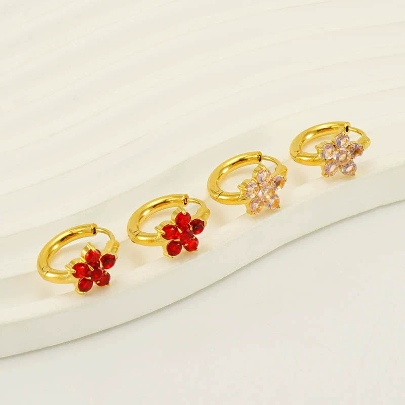 Women's 316L Stainless Steel 18K Gold Plated Flower Zircon Inlaid Earrings - Image 3