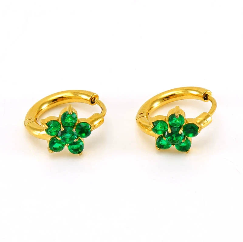 Women's 316L Stainless Steel 18K Gold Plated Flower Zircon Inlaid Earrings - Image 5