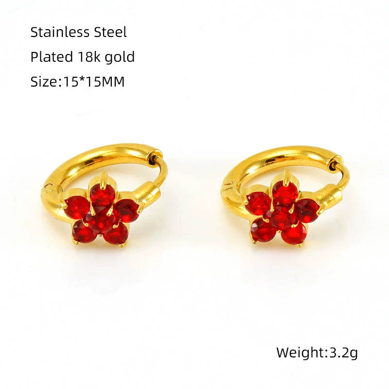 Women's 316L Stainless Steel 18K Gold Plated Flower Zircon Inlaid Earrings - Image 7