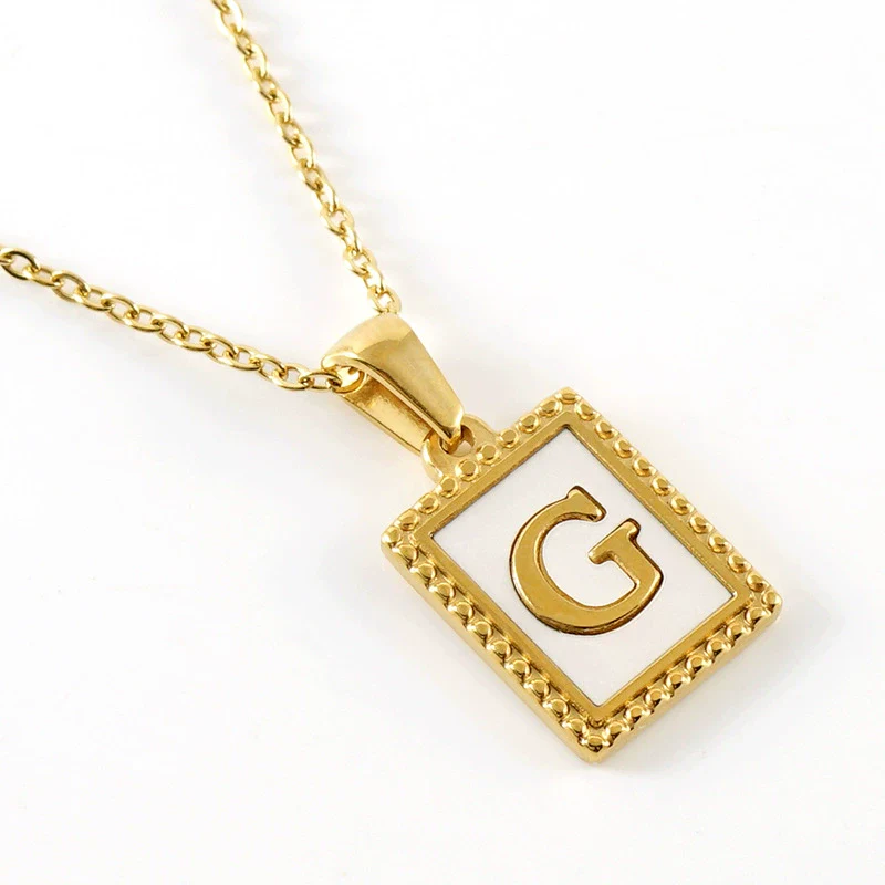 Women's 316L Stainless Steel 18K Gold Plated Letter Pendant Necklace With Natural Shell Inlay And Electroplating - Image 11