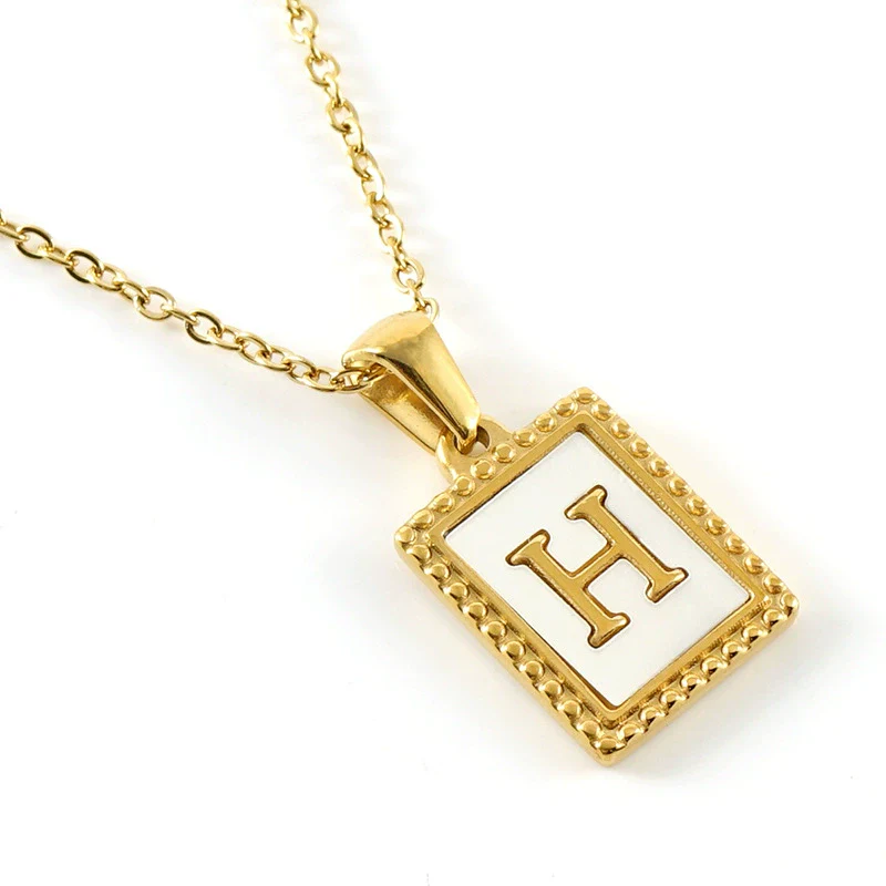 Women's 316L Stainless Steel 18K Gold Plated Letter Pendant Necklace With Natural Shell Inlay And Electroplating - Image 12