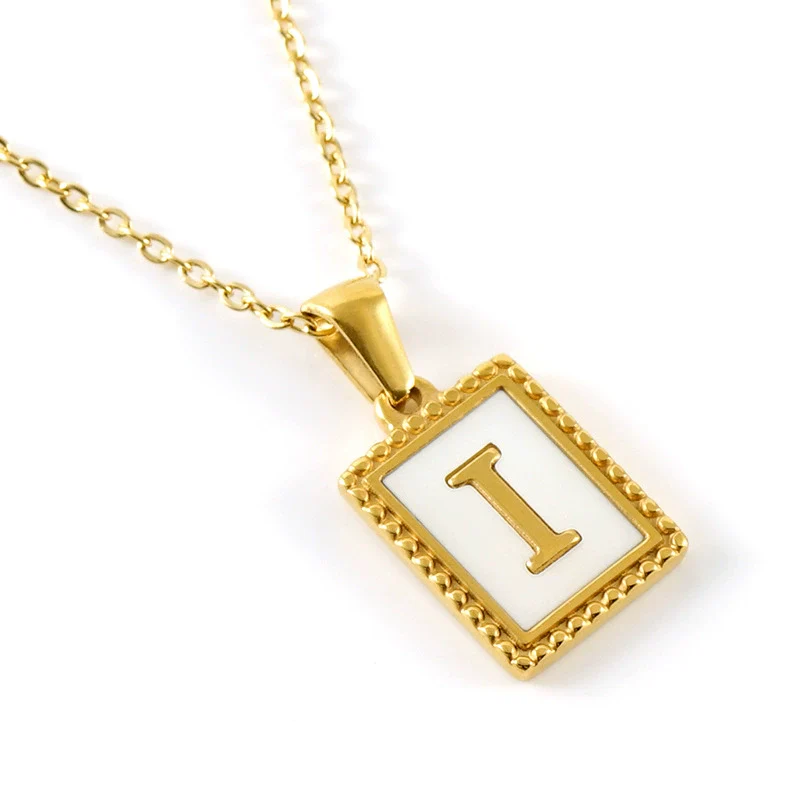 Women's 316L Stainless Steel 18K Gold Plated Letter Pendant Necklace With Natural Shell Inlay And Electroplating - Image 13