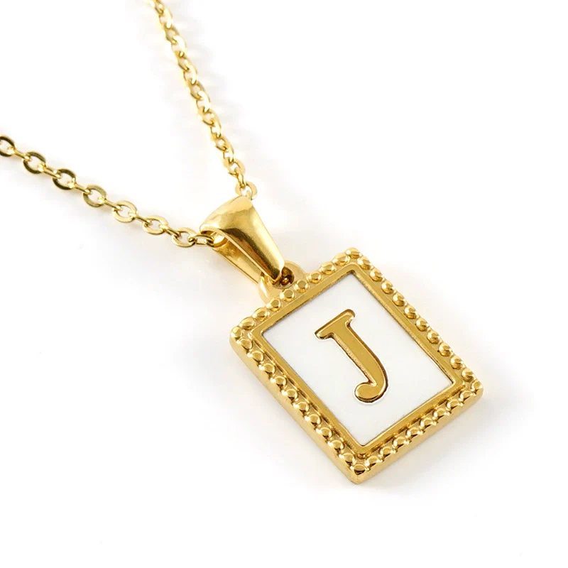 Women's 316L Stainless Steel 18K Gold Plated Letter Pendant Necklace With Natural Shell Inlay And Electroplating - Image 14
