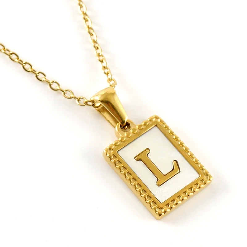 Women's 316L Stainless Steel 18K Gold Plated Letter Pendant Necklace With Natural Shell Inlay And Electroplating - Image 15