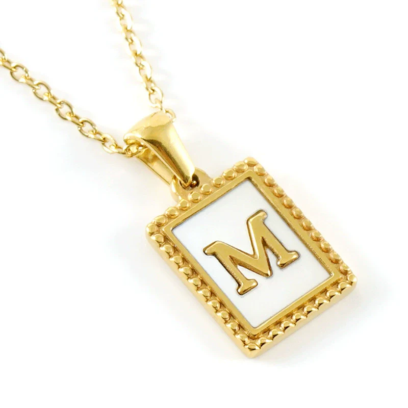 Women's 316L Stainless Steel 18K Gold Plated Letter Pendant Necklace With Natural Shell Inlay And Electroplating - Image 16