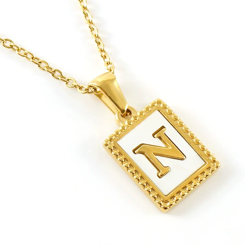 Women's 316L Stainless Steel 18K Gold Plated Letter Pendant Necklace With Natural Shell Inlay And Electroplating - Image 17