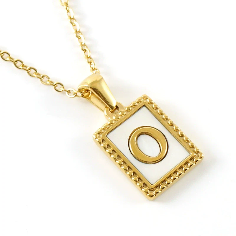 Women's 316L Stainless Steel 18K Gold Plated Letter Pendant Necklace With Natural Shell Inlay And Electroplating - Image 18