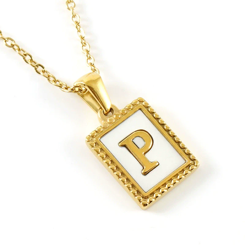 Women's 316L Stainless Steel 18K Gold Plated Letter Pendant Necklace With Natural Shell Inlay And Electroplating - Image 19