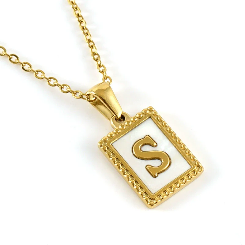 Women's 316L Stainless Steel 18K Gold Plated Letter Pendant Necklace With Natural Shell Inlay And Electroplating - Image 22