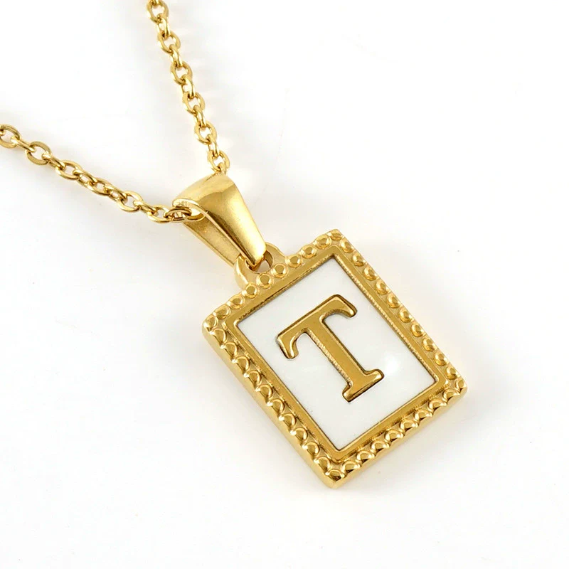 Women's 316L Stainless Steel 18K Gold Plated Letter Pendant Necklace With Natural Shell Inlay And Electroplating - Image 23