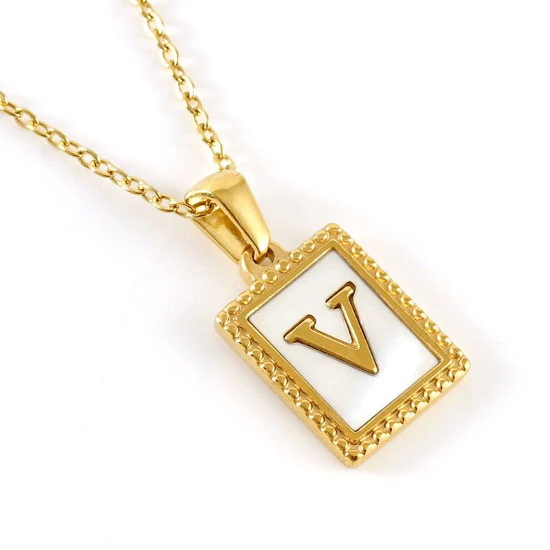 Women's 316L Stainless Steel 18K Gold Plated Letter Pendant Necklace With Natural Shell Inlay And Electroplating - Image 25