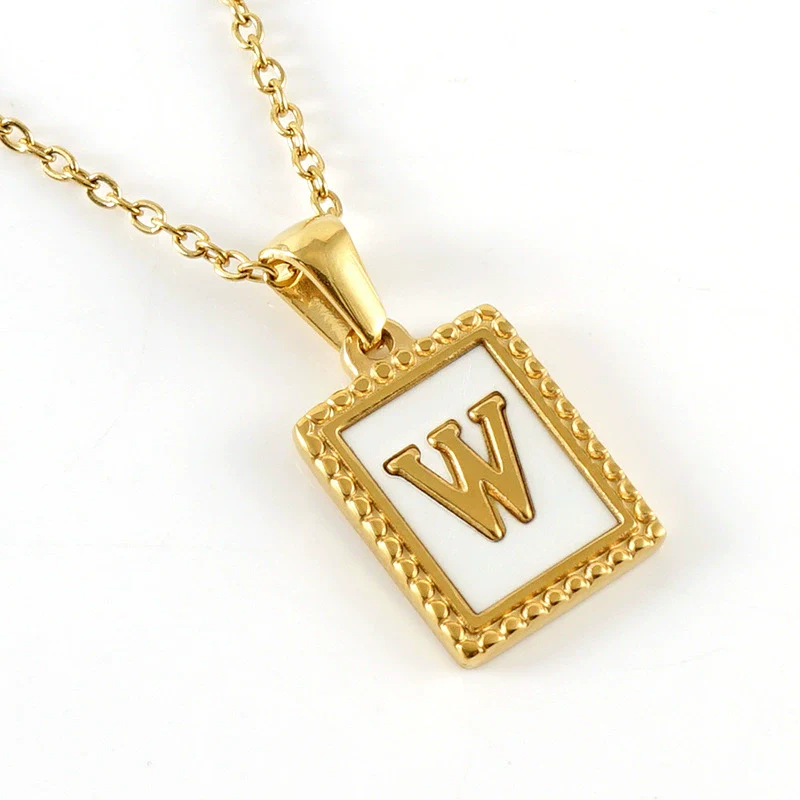 Women's 316L Stainless Steel 18K Gold Plated Letter Pendant Necklace With Natural Shell Inlay And Electroplating - Image 26