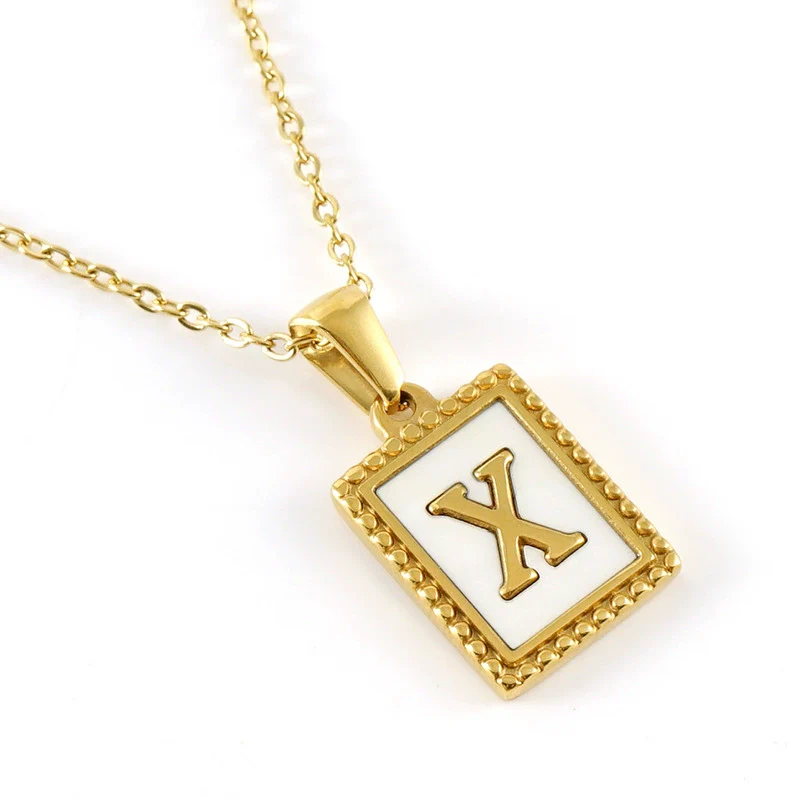 Women's 316L Stainless Steel 18K Gold Plated Letter Pendant Necklace With Natural Shell Inlay And Electroplating - Image 27